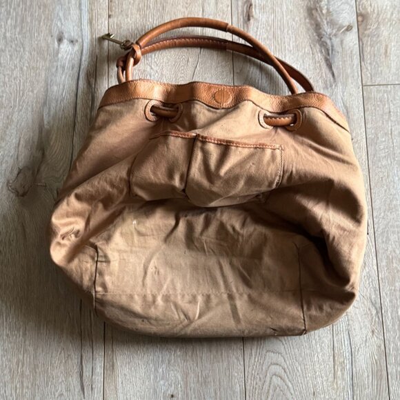 Vintage Fossil Tan Genuine Leather Round Shoulder Strap Key Charm Large Hobo Bag - Picture 13 of 16